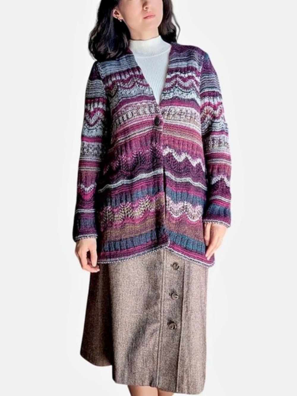 J. Jill Geometric Knit Cardigan in Purple & Pink Size XS